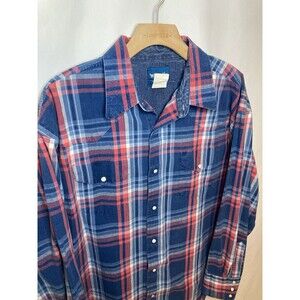Vintage Wrangler Denim Brushpopper Shirt XL Plaid Pearl Snap Western Cowboy 90s